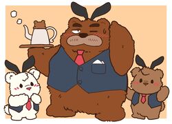  12beat13 2022 anthro bear blush brown_body dot_eyes drip_(kumalino) fake_ears fake_rabbit_ears group kemono kumalino male mammal necktie roast_(kumalino) sanrio simple_background syrup_(kumalino) white_body 