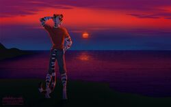  alishka anthro avoid_posting clothed clothing edron_(mr-yiffy) felid hair male mammal pantherine scar solo standing stripes tiger 