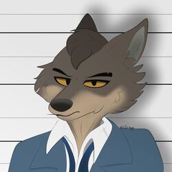  1:1 2021 anthro black_eyebrows black_nose blue_clothing blue_necktie blue_topwear brown_body brown_fur canid canine canis chart cheek_tuft clothing digital_drawing_(artwork) digital_media_(artwork) dreamworks eyebrows facial_tuft frown fur head_tuft height_chart male male_anthro mammal mr._wolf_(the_bad_guys) naholadydragon narrowed_eyes necktie shirt signature solo tan_body tan_fur the_bad_guys topwear tuft untied_necktie white_clothing white_shirt white_topwear wolf yellow_eyes 