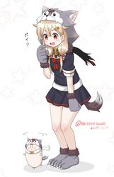  1other animal_hands black_ribbon black_scarf black_serafuku black_skirt blonde_hair commentary_request dated female full_body gloves hair_flaps hair_ornament hair_ribbon hairclip kantai_collection long_hair masara_(chuujou) neckerchief one-hour_drawing_challenge paw_gloves paw_shoes pleated_skirt red_eyes red_neckerchief ribbon scarf school_uniform serafuku skirt standing star_(symbol) starry_background tail the_yuudachi-like_creature twitter_username white_background wolf_hood wolf_tail yuudachi_(halloween_mode)_(kancolle) yuudachi_(kancolle) yuudachi_kai_ni_(kancolle) 