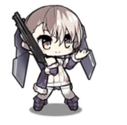  animated animated armor chibi commentary_request female full_body girls&#039;_frontline grey_hair gun holding holding_gun holding_weapon lowres official_art one_eye_closed rmb-93 rmb-93_(girls&#039;_frontline) saru shield shield_module short_hair shotgun simple_background solo twirling_gun twirling_weapon weapon white_background yellow_eyes 