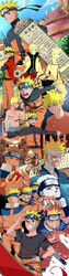  1boy absurdres age_progression aged_down angry bad_id bad_pixiv_id bandages blonde_hair blue_eyes cape crying fangs forehead_protector goggles grin highres jumpsuit kurohane looking_at_viewer male_focus multiple_persona naruto naruto_(series) red_eyes sad sandals scroll smile tears topless_male uzumaki_naruto 