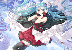  blue_eyes blue_hair dress hatsune_miku long_hair thighhighs twintails vocaloid wataru_kuri zettai_ryouiki 