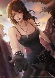  ankh belt black_eyes black_hair death_of_the_endless female gloves magion02 photoshop_(medium) smile solo the_sandman_(dc) tree 