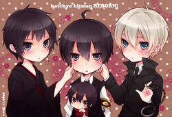  4boys alaudi artist_request black_hair blonde_hair blue_eyes blush chibi cuffs fon_(reborn) handcuffs hibari_kyouya hibird japanese_clothes katekyo_hitman_reborn! kimono long_hair multiple_boys necktie school_uniform short_hair 