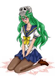  arrancar bleach green_hair long_hair narrenhaft neliel_tu_oderschvank nelliel_tu_odelschwanck pixiv_manga_sample school_uniform skirt skull thighhighs 