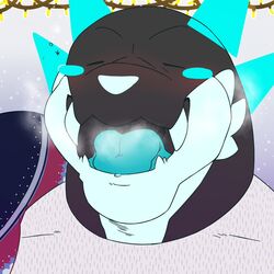  1:1 anthro blue_tongue breath christmas_lights closed_eyes clothed clothing dragon fur hair male mythological_creature mythological_scalie mythology open_mouth repzzmonster scalie smile solo teeth tongue 