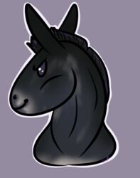  2022 ambiguous_gender asinus bust_portrait chibi digital_media_(artwork) donkey equid equine gayletrotter gynja_(skuggamul) hair horse hybrid long_ears mammal mule portrait purple_eyes purple_hair short_hair simple_background smile solo 