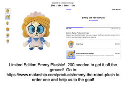  advertisement android blue_eyes chibi clothing emmy_the_robot english_text female fundraiser humanoid machine maid_uniform not_furry plushie product robot robot_humanoid solo text uniform unknown_artist url 