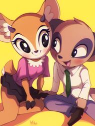  aggretsuko antelope anthro bare_legs better_version_at_source blush bottomwear bovid chief_komiya clothing daww duo eye_contact eyelashes female fur gazelle hand_holding heart_nose heart_symbol herpestid hi_res hooves horn looking_at_another male male/female mammal meerkat office_clothing open_mouth romantic romantic_couple sanrio simple_background sitting skirt smile sparkles sparkling_eyes tsunoda_(aggretsuko) wildblur 