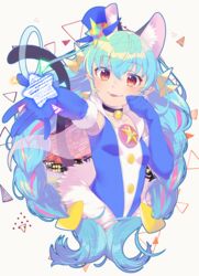  absurdres animal_ear_fluff animal_ears black_choker blue_gloves blue_hair braid breasts cat_ears cat_tail choker collarbone cropped_torso cure_cosmo elbow_gloves extra_ears female fur-trimmed_gloves fur_trim gloves hair_between_eyes highres long_hair looking_at_viewer outstretched_arm precure red_eyes small_breasts star_twinkle_precure tail tongue tongue_out twin_braids upper_body very_long_hair white_background yuni_(precure) yupiteru 