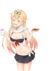  ^_^ absurdres bikini bikini_skirt black_bikini black_ribbon blonde_hair blush breasts chopsticks chopsticks_in_mouth cleavage closed_eyes female food gradient_hair hair_flaps hair_ornament hair_ribbon hairclip highres holding holding_food ishmofu kantai_collection long_hair medium_breasts multicolored_hair ribbon sailor_bikini sailor_collar scarf shaved_ice simple_background solo swimsuit white_background white_scarf yakisoba yuudachi_(kancolle) yuudachi_kai_ni_(kancolle) yuudachi_kai_ni_(swimsuit)_(kancolle) 