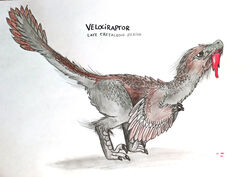  ambiguous_gender biped blood blood_on_face bodily_fluids brown_body claws cretaceous dinosaur dromaeosaurid eating english_text extinct feathered_dinosaur feathered_scalie feathered_wings feathers feral food glury_the_unown graphite_(artwork) grey_body hi_res meat mild_blood pencil_(artwork) prehistoric_species reptile scalie simple_background solo text theropod traditional_media_(artwork) velociraptor white_background wings 