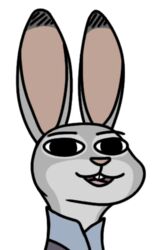  2019 anothercolouranon anthro buckteeth clothed clothing dipstick_ears disney ear_markings judy_hopps lagomorph leporid mammal multicolored_ears open_mouth open_smile rabbit simple_background smile solo teeth white_background zootopia 