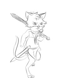  5:6 anthro clothed clothing digital_drawing_(artwork) digital_media_(artwork) feet hi_res male mammal martin_the_warrior melee_weapon monochrome mouse murid murine pantsless redwall rodent scarf shirt simple_background solo sword thedevilsadvocates topwear weapon 