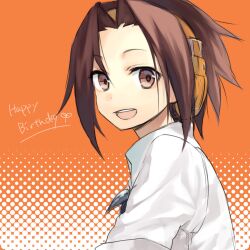  asakura_yoh asakura_you brown_eyes brown_hair headphones jewelry midorikawa_you necklace open_mouth orange_background shaman_king 