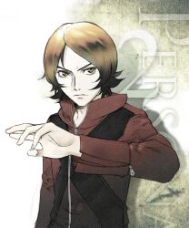  1boy bad_id bad_pixiv_id brown_eyes brown_hair male_focus persona persona_2 persona_2_batsu photoshop_(medium) sion_world solo suou_tatsuya suou_tatsuya_(persona_2_batsu) 