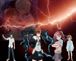  accelerator kamijou_touma misaka_mikoto red_lighting_strike shirai_kuroko to_aru_kagaku_no_railgun to_aru_majutsu_no_index 