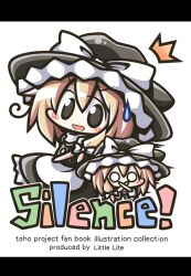  2girls aoblue blonde_hair blush bow chibi commentary_request hairbow hat kirisame_marisa multiple_girls o_o open_mouth touhou witch_hat 