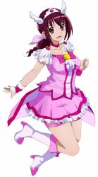  bad_id bad_pixiv_id boots bow choker collarbone cosplay cure_happy cure_happy_(cosplay) female hairbow highres hoshizora_ikuyo knee_boots legs looking_at_viewer mature_female mobu_(nonoichi) pink_choker pink_shorts pink_skirt pink_theme precure shorts shorts_under_skirt skirt smile_precure solo 