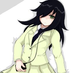  black_hair digital_media_player earbuds earphones female green_eyes kuroki_tomoko kuroki_tomoko lowres mp3_player solo watashi_ga_motenai_no_wa_dou_kangaetemo_omaera_ga_warui! watashi_ga_motenai_no_wa_dou_kangaetemo_omaera_ga_warui! 