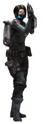  absurdres belt breasts brown_eyes brown_hair capcom christine_yamata female gas_mask gun highres large_breasts long_image resident_evil resident_evil_operation_raccoon_city rifle short_hair solo sweater tall_image weapon 