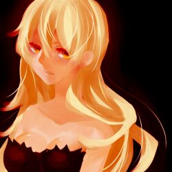  bad_id bad_pixiv_id blonde_hair breasts cleavage curry_gohan female kiss-shot_acerola-orion_heart-under-blade long_hair medium_breasts monogatari_(series) oshino_shinobu solo yellow_eyes 