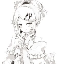  aku_no_musume_(vocaloid) bad_id bad_twitter_id bare_shoulders bow bracelet choker commentary detached_collar dress dress_bow dress_flower earrings evillious_nendaiki female flower frilled_choker frilled_dress frills greyscale hair_ornament hairbow hairclip highres jewelry kagamine_rin looking_at_viewer monochrome off-shoulder_dress off_shoulder oyamada_gamata parted_lips puffy_sleeves riliane_lucifen_d&#039;autriche rose sidelocks sideways_glance smile solo updo vocaloid 