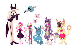  alice_(floraverse) ambiguous_gender anthro beleth_(floraverse) blonde_hair canid canine canis clothing domestic_cat dress felid feline felis female floraverse fur green_body green_fur group hair jacklyn_(floraverse) mammal niwapur0 papaya_(floraverse) red_beleth_(floraverse) size_difference white_beleth_(floraverse) wolf yellow_body yellow_fur 