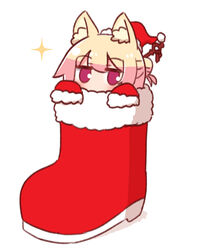  animal_ear_fluff animal_ears blonde_hair boots christmas female fox_ears full_body fur-trimmed_boots fur-trimmed_sleeves fur_trim hair_between_eyes hair_bun hair_ornament hat in_boots kemomimi-chan_(naga_u) long_sleeves looking_at_viewer mini_hat mini_santa_hat naga_u original purple_eyes red_footwear red_hat santa_hat shadow single_hair_bun sleeves_past_fingers sleeves_past_wrists solo white_background 