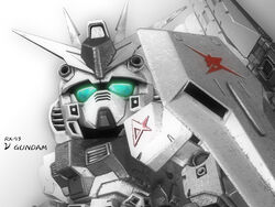  a_mituhashi char&#039;s_counterattack chibi commentary_request gundam mecha no_humans nu_gundam photoshop_(medium) robot sd_gundam shield solo 