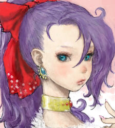  alternate_costume bad_id bad_pixiv_id blue_eyes choker earrings faris_scherwiz female final_fantasy final_fantasy_5 forehead hair_ribbon jewelry ponsuke_(pon00000) purple_hair ribbon sarisa_highwind_tycoon solo 