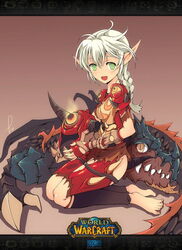  armor artistic_error bad_id bad_pixiv_id barding barefoot blood_elf_(warcraft) blush braid dragon feet female green_eyes hunter_(warcraft) kneeling long_hair player_character_(wow) pointy_ears smile solo warcraft world_of_warcraft zhuxiao517 