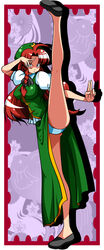  bad_id bad_pixiv_id blue_eyes braid china_dress chinese_clothes dress female fighting_stance flexible hair_ribbon hat highres hong_meiling legs long_hair panties pantyshot photoshop_(medium) ranchuu_(akamusume) red_hair ribbon solo split standing standing_on_one_leg standing_split touhou twin_braids underwear 