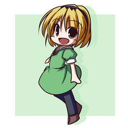  blonde_hair chibi commentary_request female fictional_sister higurashi_no_naku_koro_ni houjou_satoko pantyhose solo yellow_eyes 