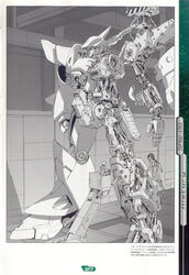  armor artist_request full_body gespenst hangar highres indoors inner_workings machinery mecha non-web_source photoshop_(medium) robot standing super_robot_wars super_robot_wars_original_generation 