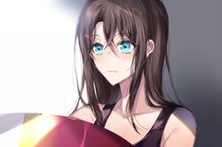  :| bang_dream! black_hair black_tank_top blue_eyes closed_mouth collarbone commentary_request female hair_between_eyes hair_ornament hairclip long_hair nennen okusawa_misaki solo sweat tank_top upper_body 