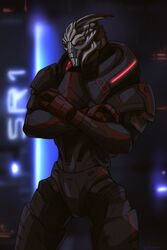  alien armor bioware crossed_arms electronic_arts green_eyes hi_res male mass_effect meken nihlus_kryik relay314 solo standing turian 