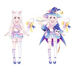  :o animal_bag animal_ear_legwear animal_ears anklet asymmetrical_legwear bag bare_arms bare_shoulders belt blue_belt blue_footwear blue_headwear blue_jacket blue_skirt blue_socks book bow bowtie bracelet cat_bag cat_ear_legwear cat_ears cat_girl cat_tail crop_top female fish_hair_ornament flat_chest frilled_skirt frills full_body garter_straps gyaza hair_ornament hairclip hand_up hat hat_bell hat_bow hat_ornament hat_ribbon highres indie_virtual_youtuber jacket jewelry layered_skirt legwear_garter long_sleeves miniskirt mismatched_legwear multiple_views navel off_shoulder open_book orange_eyes pink_bow pink_bowtie pink_socks pink_tank_top ribbon shoulder_bag single_sock skirt smile socks standing star-shaped_pupils star_(symbol) star_hat_ornament star_print stomach striped_clothes striped_socks symbol-shaped_pupils tail tail_bow tail_ornament tank_top thigh_bow thigh_strap thighhighs two-tone_socks uneven_legwear virtual_youtuber white_background white_bow white_hair white_thighhighs witch_hat xiao_ada yellow_bow yellow_ribbon 