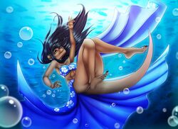  2018 5_fingers 5_toes amur anthro barefoot black_hair breasts claws clothed clothing digital_media_(artwork) eyebrows eyelashes feet female fingers hair lei-lani mammal mustelid otter plantigrade shaded smile soft_shading solo toes underwater water 