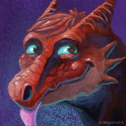  1:1 ambiguous_gender blue_sclera devious dragon dragonsica feral hair headshot_portrait icon mythological_creature mythological_scalie mythology pink_tongue portrait purple_background red_body red_scales scales scalie short_hair simple_background smile smirk solo tongue tongue_out 