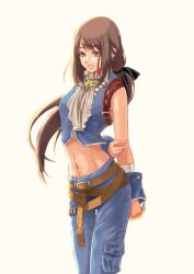  black_hair brown_eyes commentary_request cosplay denim female final_fantasy final_fantasy_ix garnet_til_alexandros_xvii gloves holixholi long_hair looking_at_viewer low-tied_long_hair midriff navel shorts smile solo zidane_tribal zidane_tribal_(cosplay) 