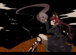  animal_ears bad_id bad_pixiv_id braid cat_ears cat_tail female highres kaenbyou_rin kuromari_(runia) long_hair multiple_tails red_eyes red_hair solo tail touhou twin_braids 