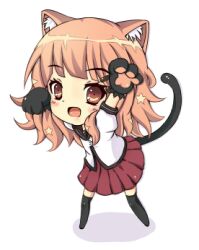  animal_ears animal_hands bad_id bad_pixiv_id black_thighhighs blonde_hair brown_eyes cat_ears cat_tail chibi down_(3144601) female gloves long_hair lowres nanamori_school_uniform oomuro_sakurako paw_gloves school_uniform serafuku solo tail thighhighs yuru_yuri zettai_ryouiki 