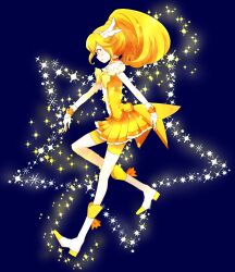  absurdres bad_id bad_pixiv_id bike_shorts bike_shorts_under_skirt blonde_hair blush boots bow choker cure_peace female hair_flaps highres long_hair magical_girl open_mouth ponytail precure shorts skirt smile smile_precure solo star_(symbol) tiara wrist_cuffs yayoi_kise yellow_bow yellow_eyes yellow_shorts yellow_skirt yuiyuimoe 