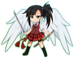  angel_wings bike_shorts bike_shorts_under_skirt black_hair black_shorts brown_eyes chibi commentary_request female katana long_hair mahora_academy_middle_school_uniform mahou_sensei_negima! naruse_(sbj839) photoshop_(medium) plaid plaid_skirt pleated_skirt sakurazaki_setsuna scabbard school_uniform sheath shorts side_ponytail skirt smile socks solo sweater_vest sword unsheathed weapon wings 