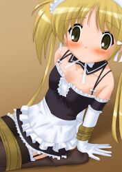  blonde_hair bondage bondage bound female kannazuki_okuto kore_ga_watashi_no_goshujin-sama maid nakabayashi_yoshitaka&#039;s_maid_uniform sawatari_mitsuki solo thighhighs yellow_eyes 