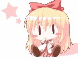  blonde_hair blush_stickers bow chibi commentary_request dress female hairbow kagerou_(kers) long_hair nanamori_school_uniform sailor_dress school_uniform serafuku sitting solo star_(symbol) toshinou_kyouko yuru_yuri |_| 