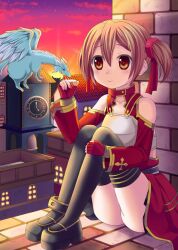  bare_shoulders brown_eyes brown_hair commentary_request dragon female fingerless_gloves gloves md5_mismatch photoshop_(medium) pina_(sao) short_twintails silica sword_art_online thighhighs tukino_neru twintails 