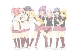  6+girls akaza_akari blonde_hair blue_eyes blue_hair brown_eyes commentary_request funami_yui furutani_himawari glasses highres ikeda_chitose long_hair multiple_girls nanamori_school_uniform oomuro_sakurako pantyhose pink_hair purple_hair red_hair school_uniform serafuku short_hair skirt sugiura_ayano toshinou_kyouko yoshikawa_chinatsu yuchi_(yuki0093) yuru_yuri 